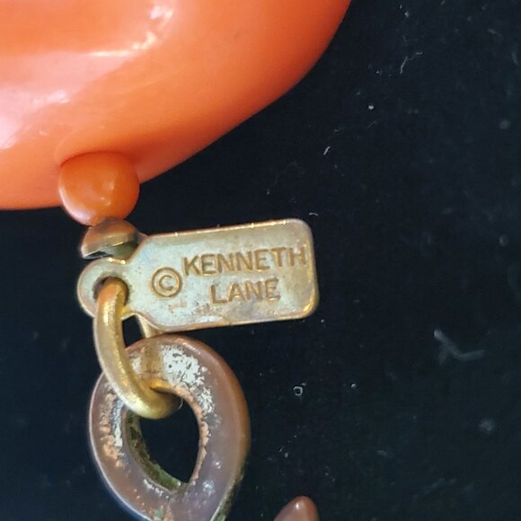 Vintage Kenneth Lane Orange Chunky Lucite Necklace Signed 1980's - Picture 14 of 14